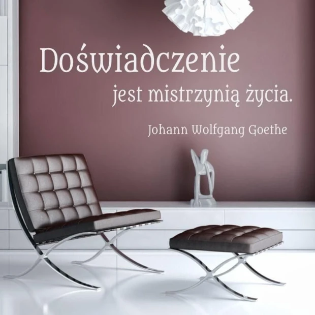 Sticker 03X 25 quote: experience is the master of life 1768 - Living room arrangement. Dark purple wall.
