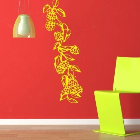 Sticker 03X 02 blackberries 1777 - Room arrangement with red walls and a green armchair.