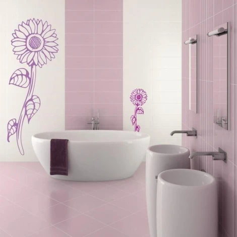 Sticker 03X 02 sunflower 1783 - Bathroom decor with pink and white walls.