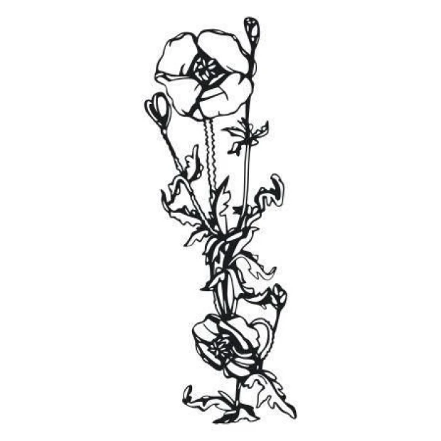 Sticker 03X 02 wildflowers 1781 - Graphic design featuring stylized black flowers with leaves.