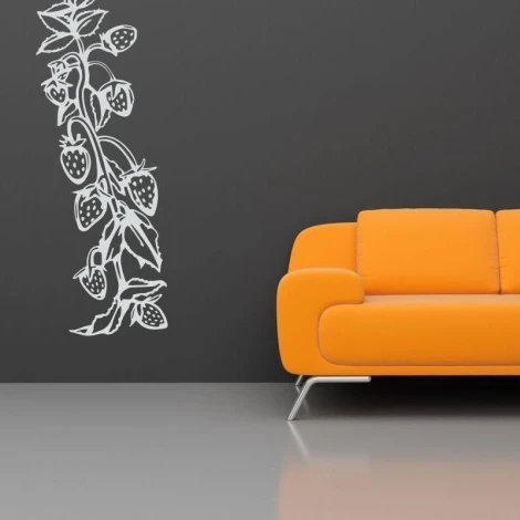 Sticker 03X 02 strawberries 1771 - Living room setup. Dark wall, orange sofa.