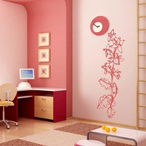 Sticker 03X 05 floral design 1773 - Decor for a child\'s room. Walls in shades of pink, desk and chair in light colors.