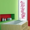 Sticker 03X 05 plant pattern 1776 - Bathroom decor with green and red walls and a wooden shelf.