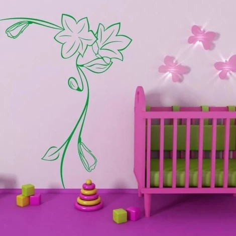 Sticker 03X 08 flower 1799 - Decor in a child\'s room. Light-colored walls, furniture in shades of pink and green.