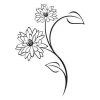 Sticker 03X 08 flowers 1802 - Graphic design featuring two black flowers with long stems and leaves on a white background.