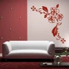 Sticker 03X 08 floral ornament 1790 - Living room arrangement. Pink walls, white sofa, red rug.