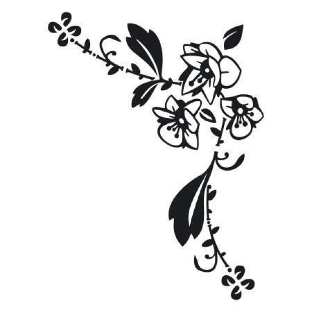 Sticker 03X 08 floral ornament 1790 - Graphic design featuring black flowers and leaves in an asymmetric layout.