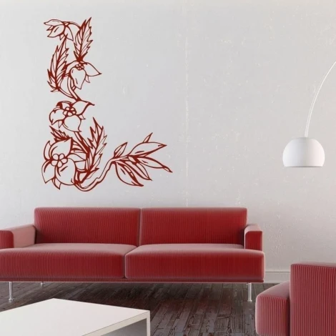Sticker 03X 08 wildflowers 1778 - Living room setup with light wall, red sofa, and minimalist style.
