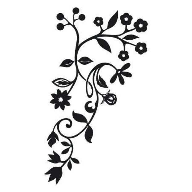 Sticker 03X 09 plant ornament 1792 - Graphic design featuring a black floral ornament with flowers and leaves.