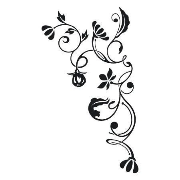 Sticker 03X 09 plant ornament 1794 - Graphic design. Black stylized plants and flowers on a white background.