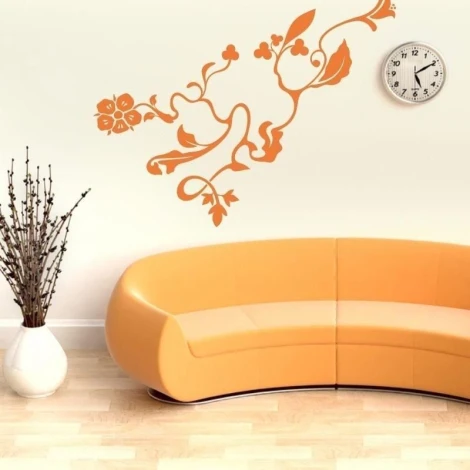 Sticker 03X 09 plant ornament 1795 - Living room setup with light walls and an orange sofa.