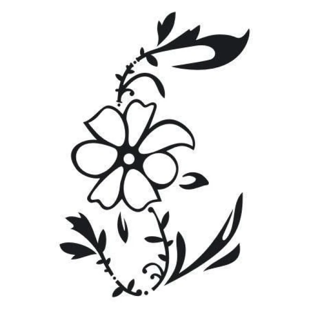 Sticker 03X 15 flower 1797 - Graphic design featuring a black flower with leaves.