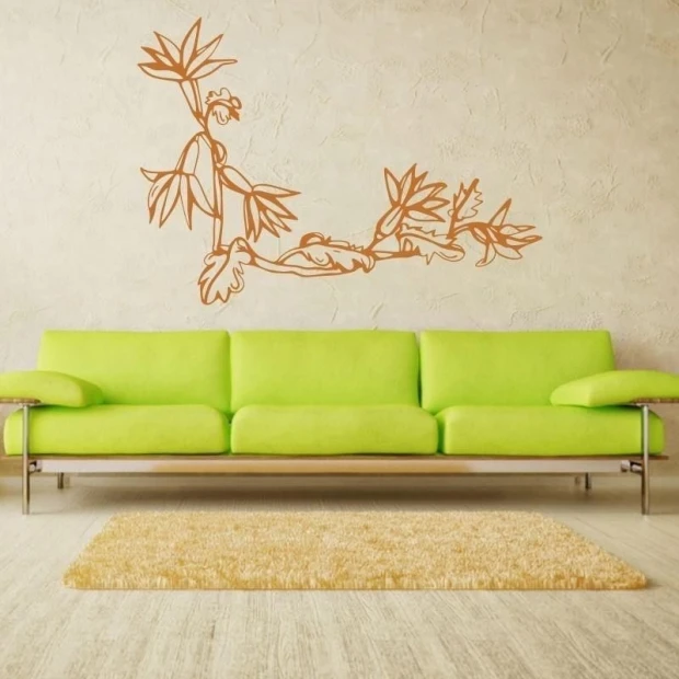 Sticker 03X 17 plant 1770 - Living room setup with light walls, green sofa, and light flooring.