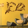 Sticker 03X 21 flower 1791 - Living room setup with yellow walls and modern brown furniture.