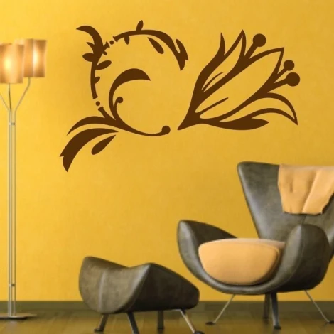 Sticker 03X 21 flower 1791 - Living room setup with yellow walls and modern brown furniture.