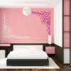 Sticker 03X 22 leaves flowers 1796 - Bedroom decor. Pink walls with white and purple patterns.