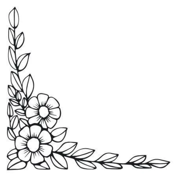 Sticker 03X 22 leaves flowers 1796 - Graphic design featuring flowers and leaves in a black-and-white layout.