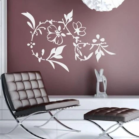 Sticker 03X 23 floral ornament 1772 - Living room arrangement. Burgundy wall, gray furniture.