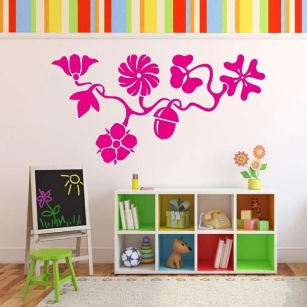 Sticker 03X 23 plant ornament 1779 - Decor for a child\'s room. Light-colored walls, pastel furniture.