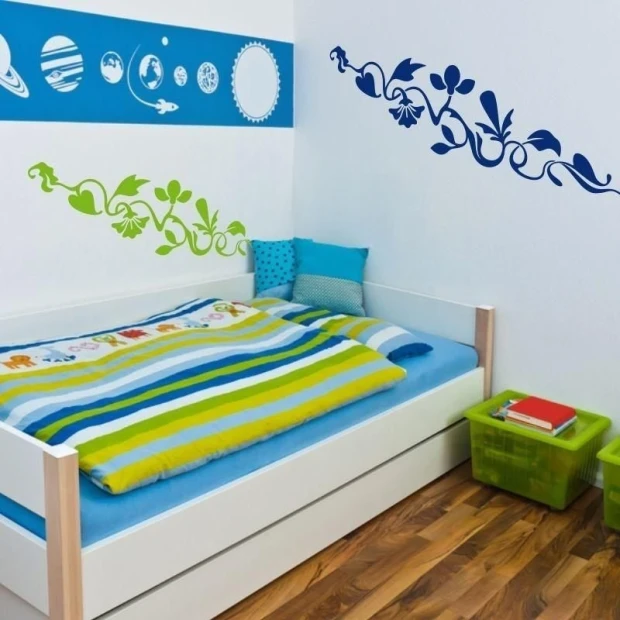 Sticker 03X 25 plant ornament 1784 - Decor for a child\'s room. White walls with a blue stripe.