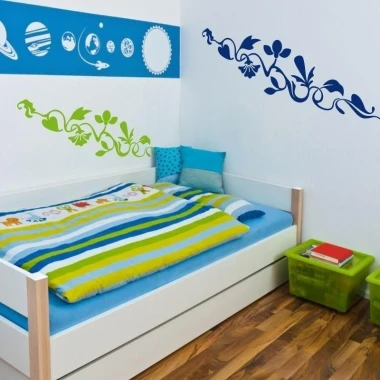 Sticker 03X 25 plant ornament 1784 - Decor for a child\'s room. White walls with a blue stripe.