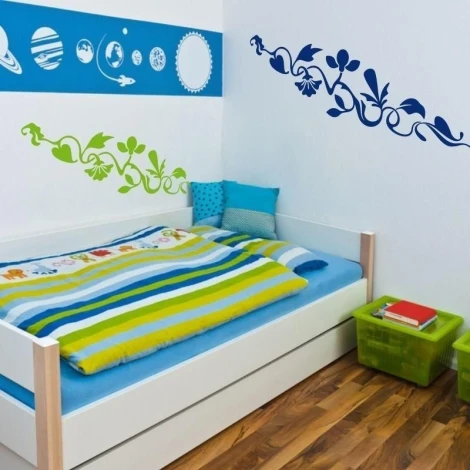 Sticker 03X 25 plant ornament 1784 - Decor for a child\'s room. White walls with a blue stripe.