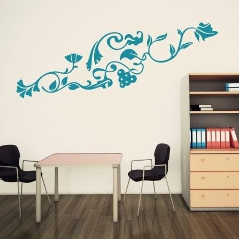 Sticker 03X 25 floral ornament 1786 - Office setup with light walls, dark furniture, and wooden floor.