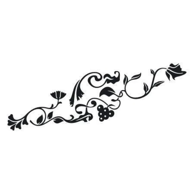 Sticker 03X 25 floral ornament 1786 - Graphic design featuring flowers, leaves, and grapes in black.