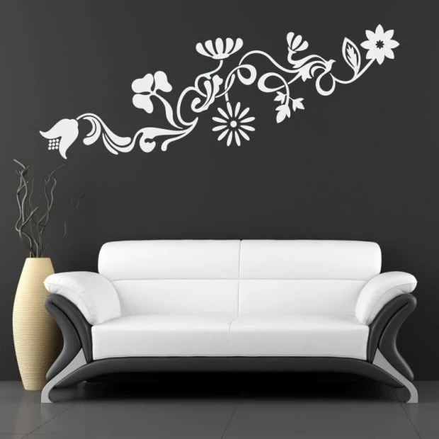 Sticker 03X 25 plant ornament 1787 - Living room setup. Dark wall, light-colored sofa.
