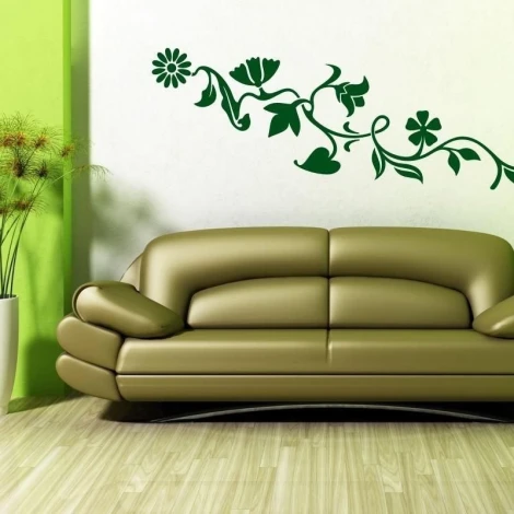 Sticker 03X 25 floral design 1785 - Living room arrangement with green walls and brown furniture.