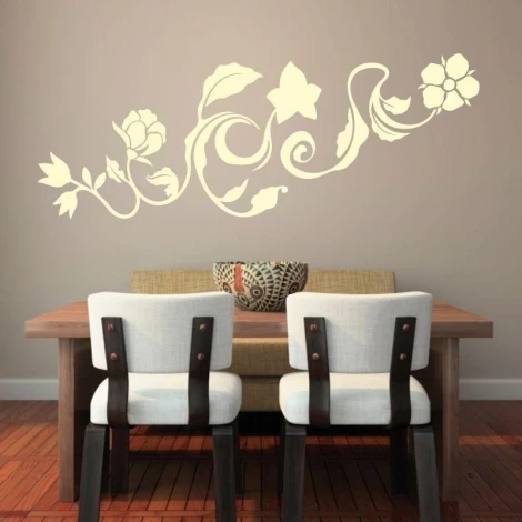 Sticker 03X 25 floral pattern 1788 - Dining room setup with light walls, wooden floor, table, and chairs.