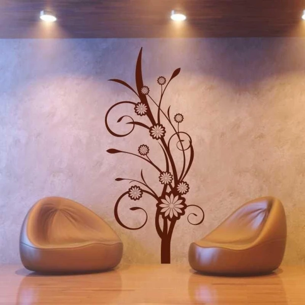 Sticker 03X 01 flower 1813 - Living room arrangement with beige walls, wooden floor, and two colored armchairs.