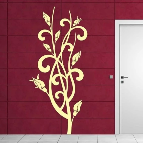 Sticker 03X 01 flowers 1814 - Living room decor. Dark red walls with light, organic plant shapes.