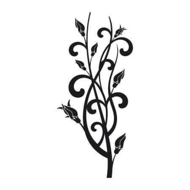 Sticker 03X 01 flowers 1814 - Graphic design featuring a black plant with twisting stems and buds.