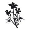 Sticker 03X 08 flower 1809 - Graphic design featuring a black flower with leaves on a white background.