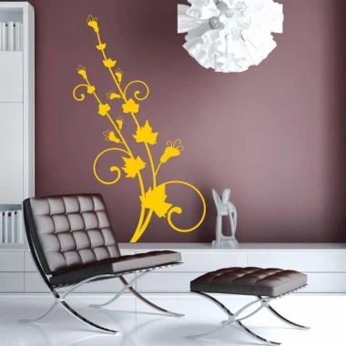 Sticker 03X 09 flower 1808 - Living room arrangement. Dark purple walls, modern gray furniture.