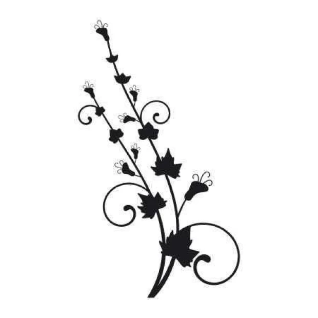 Sticker 03X 09 flower 1808 - Graphic design featuring a branch with flowers and leaves, with delicate swirls.