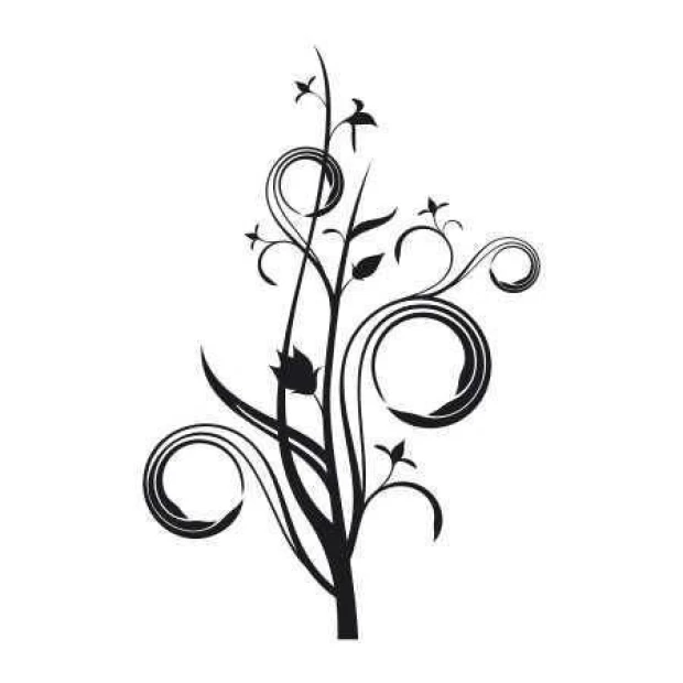 Floral sticker 03X 15 - Features a black plant with twisted branches and leaves.