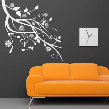 Sticker 03X 16 branch 1818 - Living room arrangement. Gray walls and orange sofa.