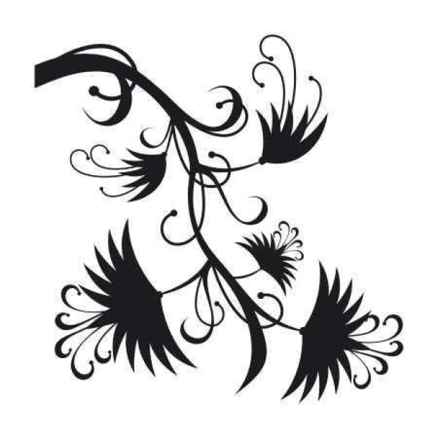 Sticker 03X 16 flower 1804 - Graphic design featuring black flowers with twisting stems and spirals.