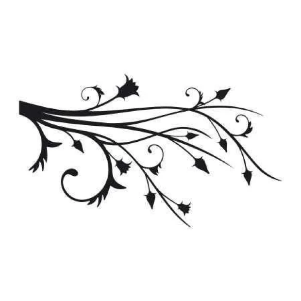 Sticker 03X 21 branch 1815 - Graphic design. Black branch with delicate leaves and spiral elements.