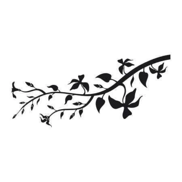 Sticker 03X 24 branch 1817 - Graphic design featuring a black branch with leaves and flowers on a white background.