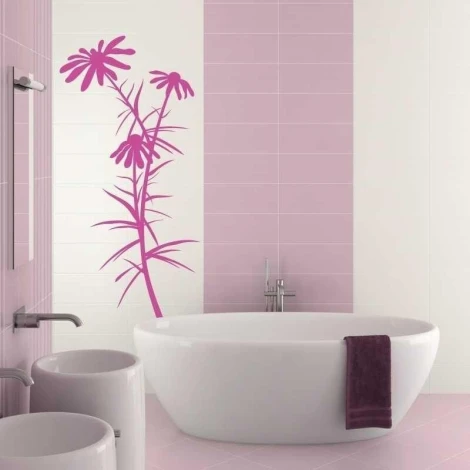 Painting template 03X 01 flower 1806 - Bathroom arrangement with pink walls and modern sanitary furniture.