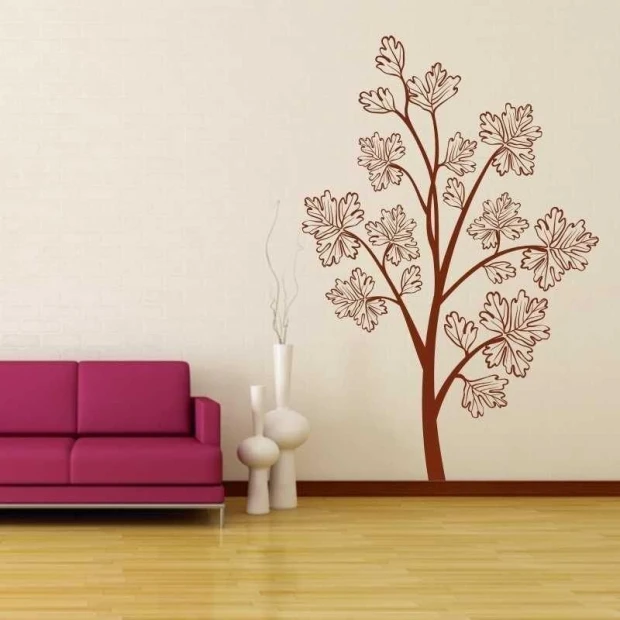 Painting template 03X 15 wood 1819 - Living room arrangement. Light-colored walls, purple furniture.