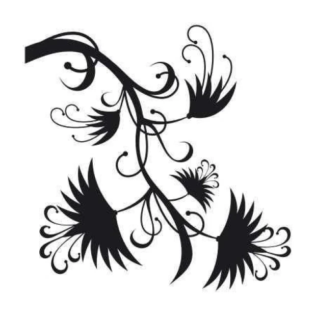 Painting template 03X 16 flower 1804 - Graphic design with asymmetrical flower shapes and spirals.