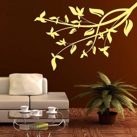 Painting template 03X 23 branch 1816 - Living room arrangement. Dark walls, light furniture, and greenery.