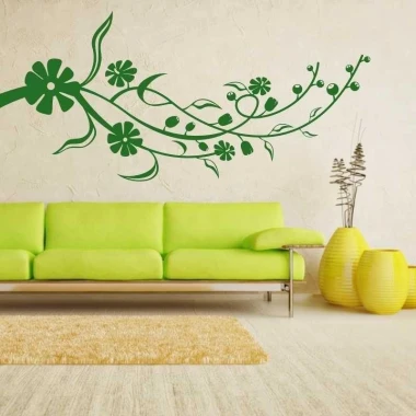 Painting template 03X 24 branch 1807 - Living room arrangement with light walls and a green modern sofa.