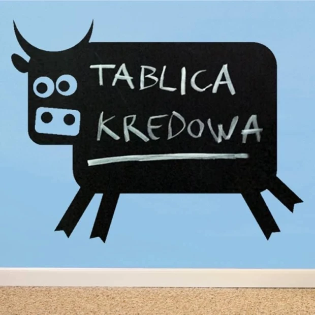 Chalk sticker 009 butterfly flowers - Graphic design. Cow shape with eyes and text on a black surface.