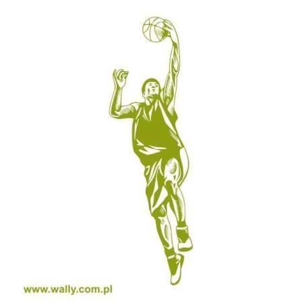 Basketball player painting stencil 1167 - Graphic design featuring a jumping player with a ball, dynamic lines and contours.