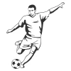 Soccer player painting template 1164 - Graphic design of a player in motion, kicking a ball with an outstretched hand.